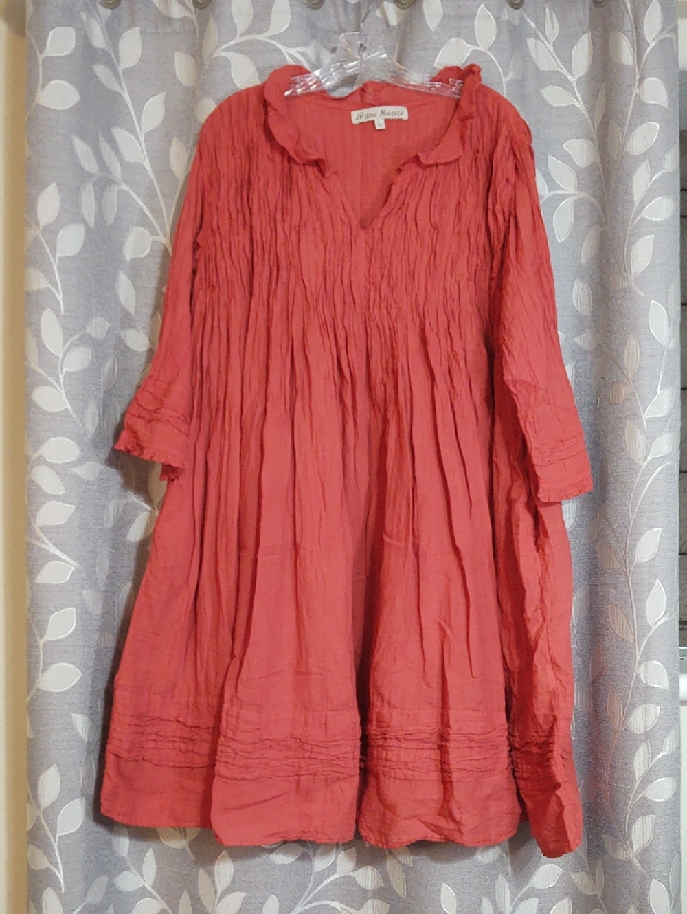 JP and Mattie Crinkled Coral Rust Cotton Tunic Dress size L